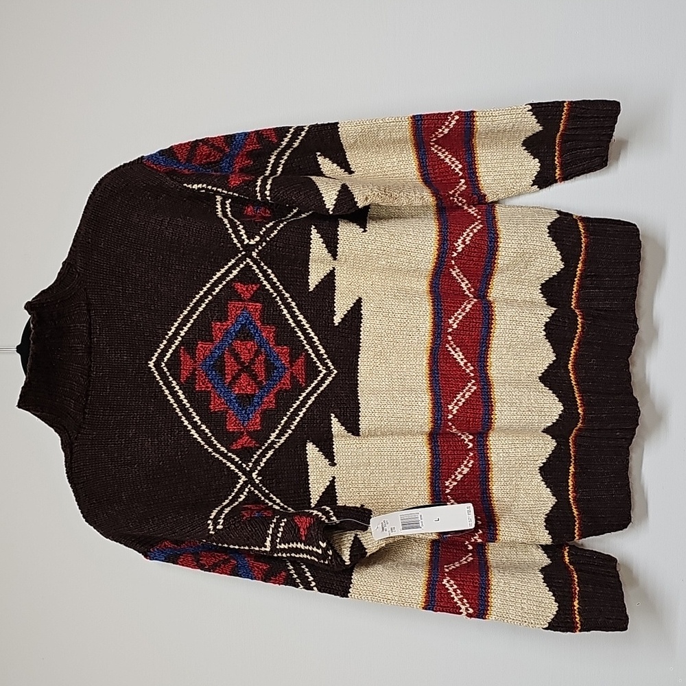 Vtg Lauren Ralph Lauren Brown Mock Neck Southwest Hand Knit Sweater Sz L, NEW - Picture 4 of 10